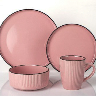 PINK EMERALD Embossed Brown Rim DINNER SETS ST6201