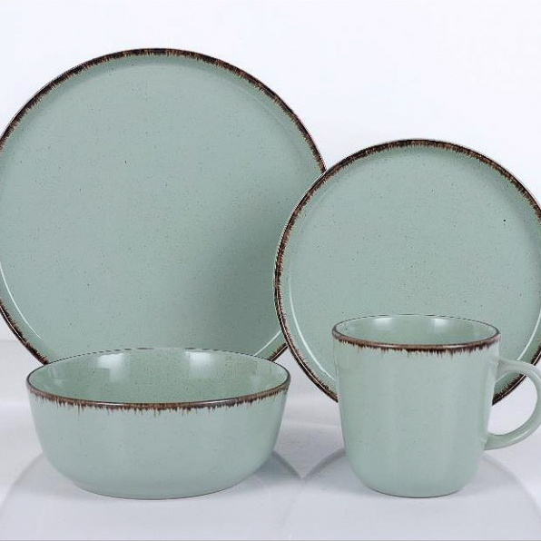 TEAL STONEWARE Eyelash Rim DINNER SETS ST6217