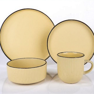 YELLOW Embossed+ Brown Rim DINNER SETS--ST6201